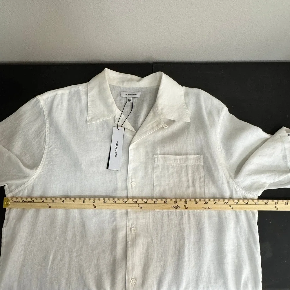 True Religion Linen Blend Shirt XLWhite NWT Coastal Resort Minimalist Camp